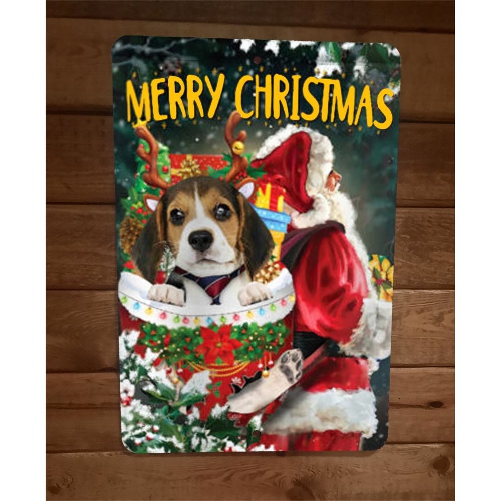 Merry Christmas Beagle Dog Xmas 8x12 Metal Wall Sign Animal Poster‎ #4